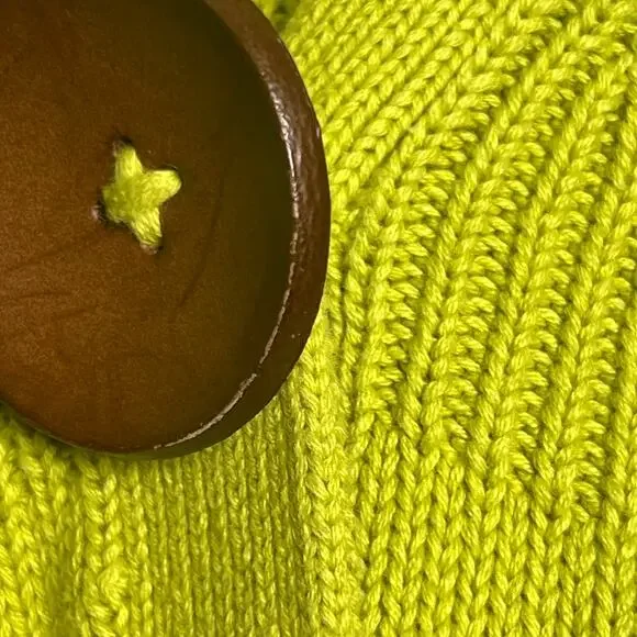 Boden Lime Green Cardigan Size 8 Chunky Knit Wood Button Cotton 3/4 sleeve Boho - Picture 5 of 10